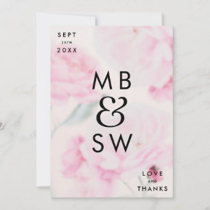 Modern Watercolor Floral Monogram Wedding Thank You Card