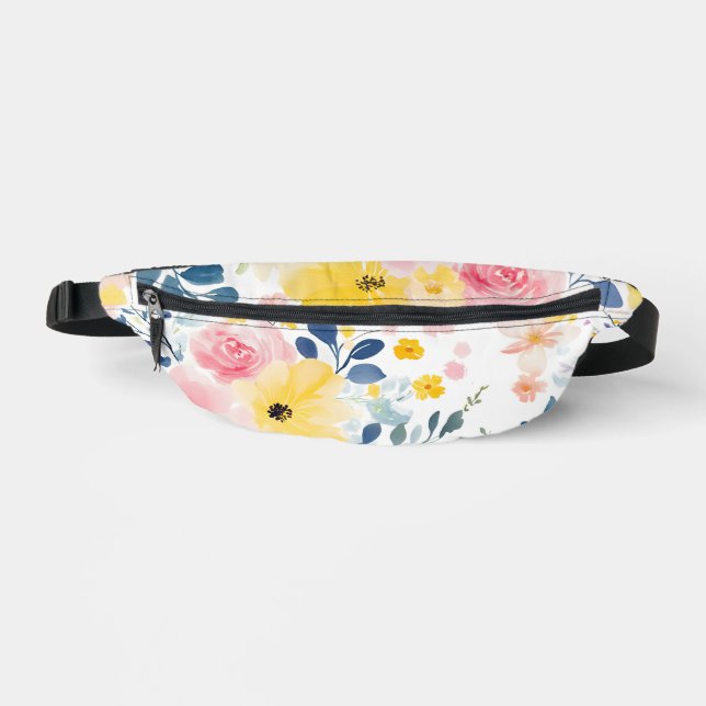 Modern Watercolor Floral Pattern Fanny Pack (Front)