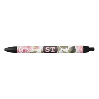 Modern Watercolor Floral Pink Black Ink Pen