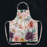 Modern watercolor floral pink girly elegant apron<br><div class="desc">Modern watercolor floral script elegant apron plum purple, sage green and baby pink girly design. On trend floral, foliage beautiful botanical design. Part of a modern collection.</div>