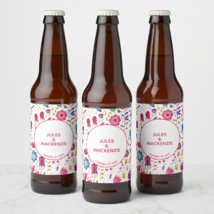 Modern Watercolor Floral Pink Purple Beer Bottle Label