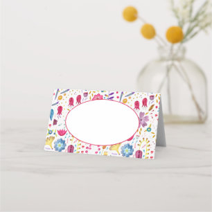 Modern Watercolor Floral Pink Purple Place Card