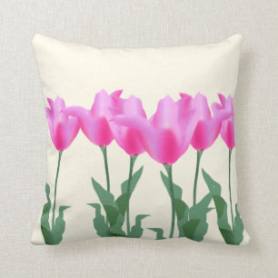 Modern Watercolor floral pink tulips flower spring Throw Pillow