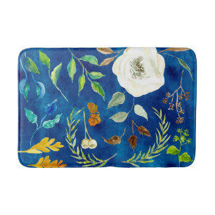 Modern Watercolor Floral Rose Oak Acorn Fall Colou Bath Mat