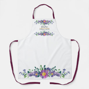 Modern watercolor floral script elegant grandma apron