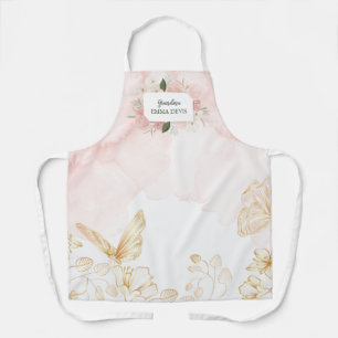 Modern watercolor floral script elegant grandma apron