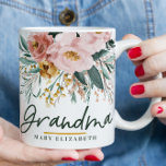 Modern watercolor floral script elegant grandma co mug<br><div class="desc">Modern watercolor floral script elegant grandma mug pink girly design. On trend floral,  foliage beautiful botanical design. Part of a modern collection.</div>