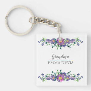 Modern watercolor floral script elegant grandma keychain