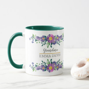 Modern watercolor floral script elegant grandma Tw Mug