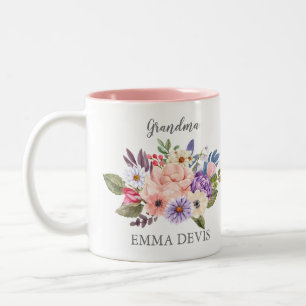 Modern watercolor floral script elegant grandma Two-Tone coffee mug