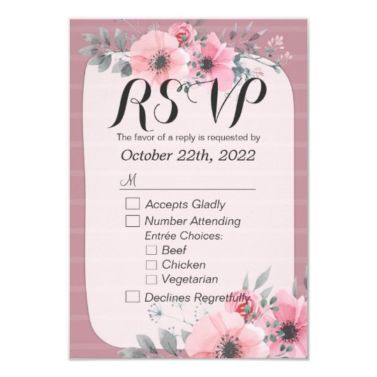 Modern Watercolor Floral Script Wedding RSVP Reply Card