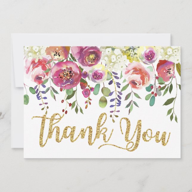 Modern Watercolor Floral Thank You (Front)