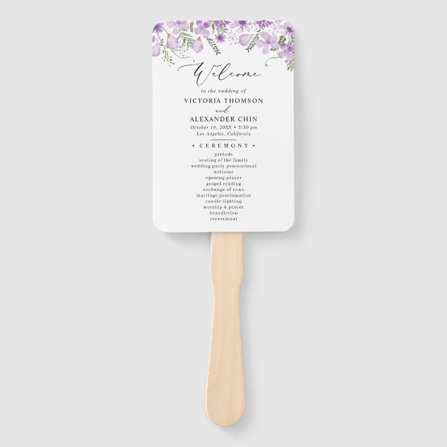 Modern Watercolor Floral Wedding Program Hand Fan (Front)