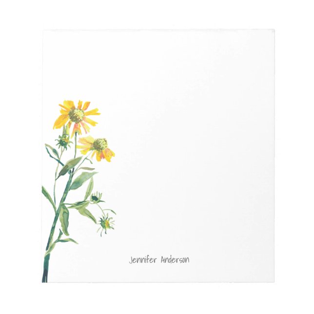 Modern Watercolor Floral Wildflower Personalize Notepad (Front)
