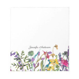 Modern Watercolor Floral Wildflowers Personalize Notepad