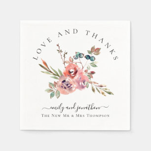 Modern Watercolor Florals Thank You Names Wedding Napkin