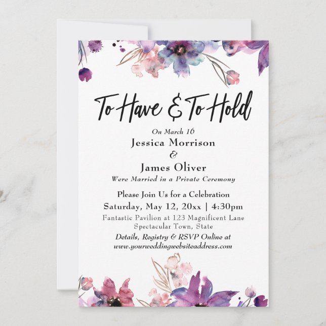 Modern Watercolor Florals To Have & To Hold Invitation (Front)