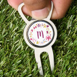 Modern Watercolor Flower Monogram Divot Tool<br><div class="desc">Watercolor painting of wild flowers in a circle,  as a border for a modern typography monogram. Customize by changing the monogram initial. Original art by Nic Squirrell.</div>