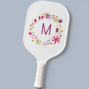 Modern Watercolor Flower Monogram Pickleball Paddle