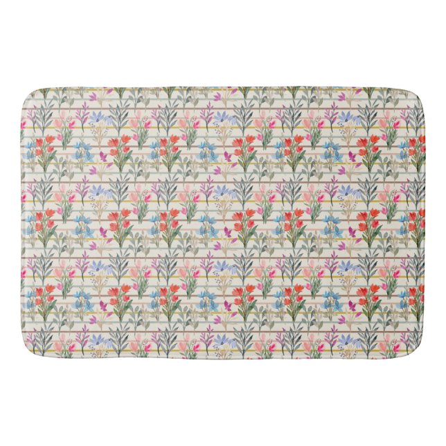 Modern Watercolor Flower Pattern  Bath Mat (Front)