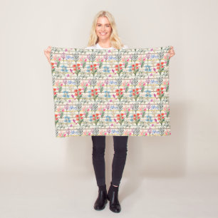 Modern Watercolor Flower Pattern Fleece Blanket