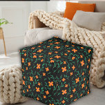 Modern Watercolor Flower Pattern Floral Pouf<br><div class="desc">Modern Watercolor Flower Pattern Floral pouf. Beautiful watercolor flower and sprig pattern. The background is black. Modern and stylish,  for a romantic home.</div>