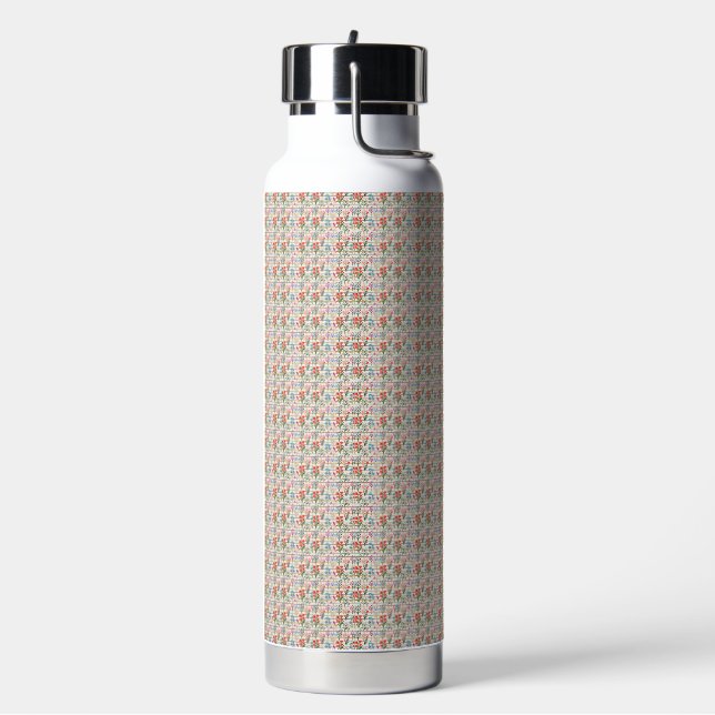  Modern Watercolor Flower Pattern Water Bottle (Left)