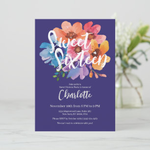 Modern Watercolor Flower Sweet 16 Party  Invitation
