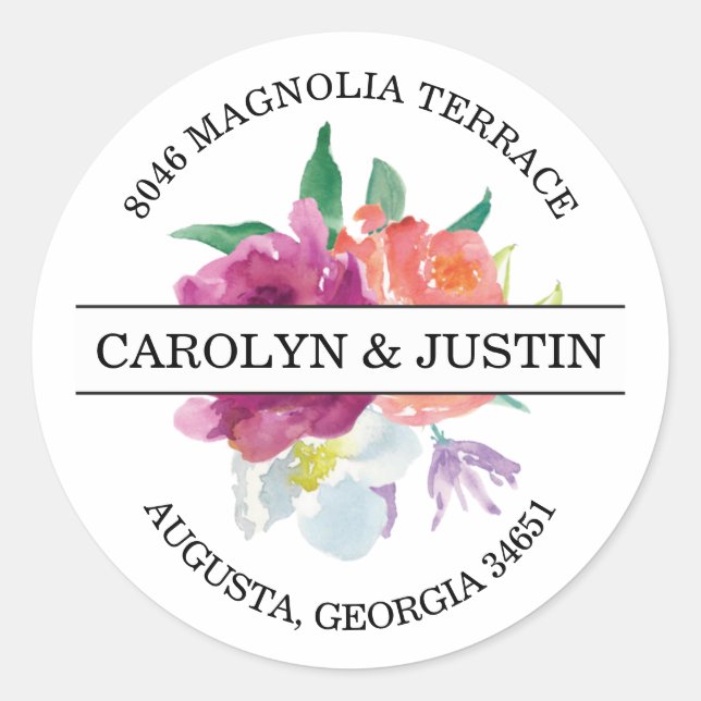 Modern Watercolor Flowers Address Label (Front)