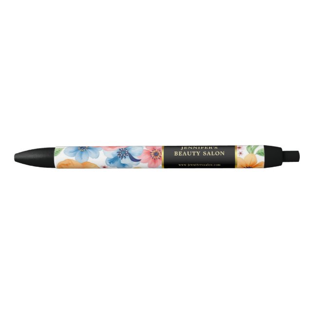 Modern watercolor flowers black gold professional ink pen (Front)