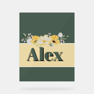 Modern Watercolor Flowers & green Bg Acrylic Sign
