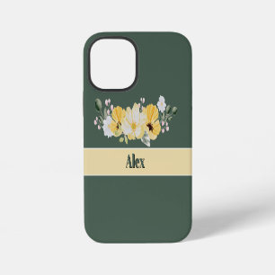 Modern Watercolor Flowers & green Bg iPhone 12 Mini Case