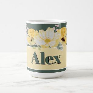 Modern Watercolor Flowers & green Bg Magic Mug