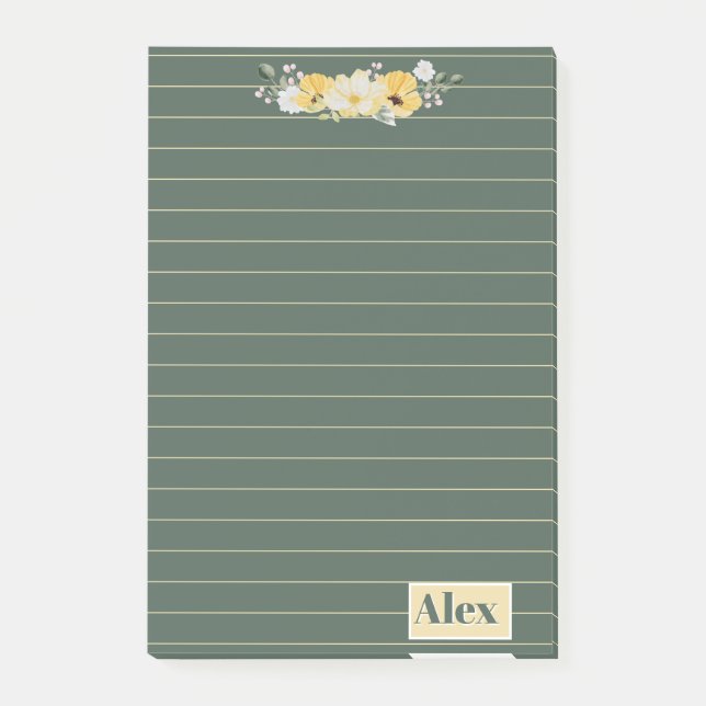 Modern Watercolor Flowers & green Bg Post-it Notes (Front)