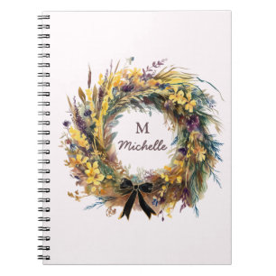 Modern Watercolor flowers Monogram Script Name     Notebook