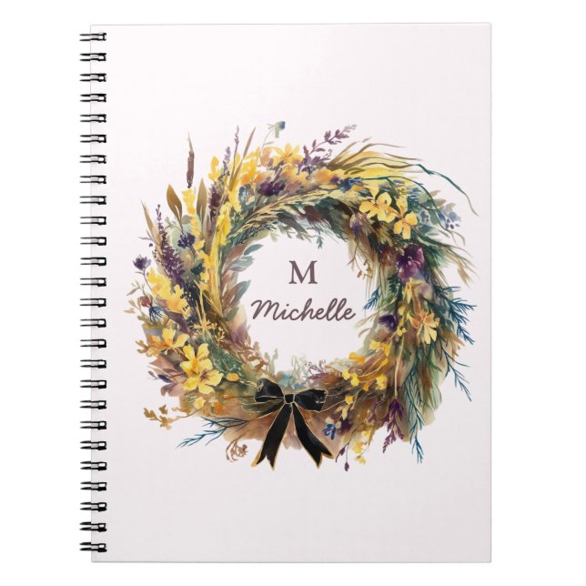 Modern Watercolor flowers Monogram Script Name     Notebook (Front)
