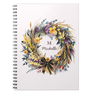 Modern Watercolor flowers Monogram Script Name     Notebook