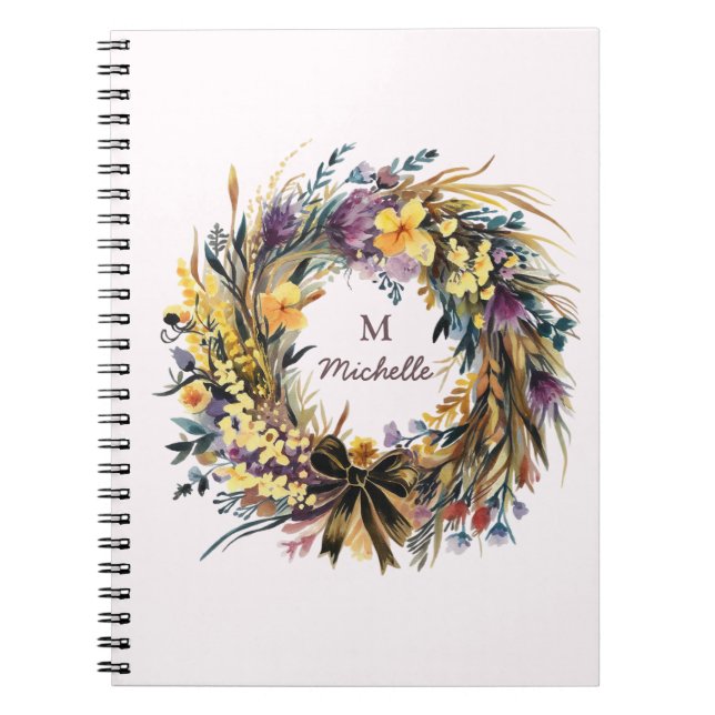 Modern Watercolor flowers Monogram Script Name     Notebook (Front)