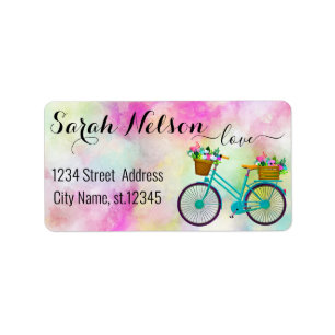 Modern Watercolor Flowers on a Bicycle Label