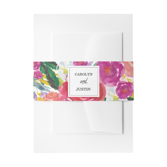 Modern Watercolor Flowers Wedding Belly Band Invitation Belly Band (Front Example)