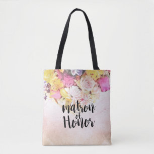 Modern Watercolor Flowers Wedding Matron of Honour Tote Bag