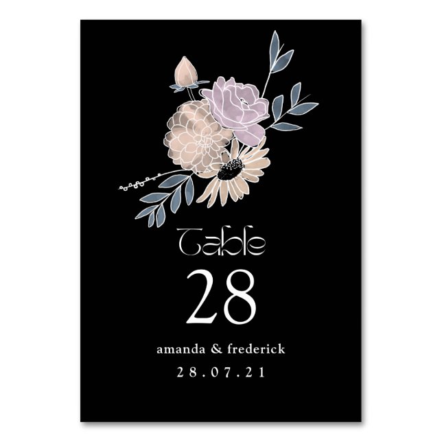Modern Watercolor Flowers Wedding Table Number (Front)
