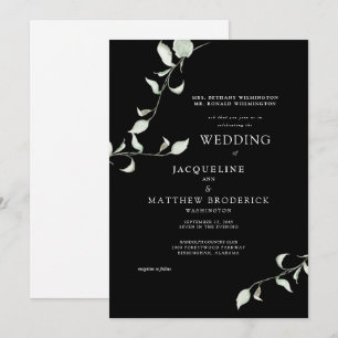 Modern Watercolor Foliage Black Wedding Invitation