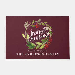 Modern watercolor foliage chic elegant holiday doormat