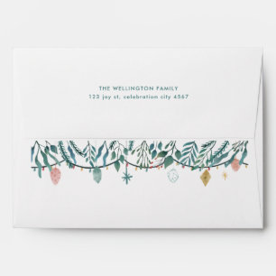 Modern Watercolor Foliage Christmas Garland Return Envelope