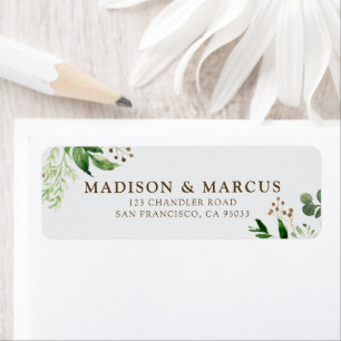 Modern Watercolor Foliage Mariage Return Adresse