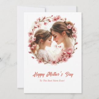 Modern Watercolor gentle mom and daughter Holiday Card
