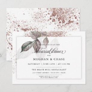 Modern Watercolor Glitter Foliage  BarefootBride™ Invitation