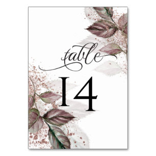 Modern Watercolor Glitter Foliage   BarefootBride™ Table Number