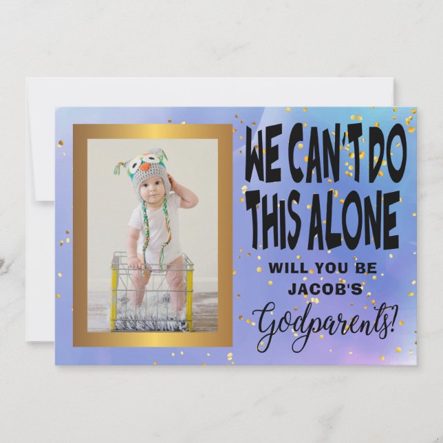 Modern Watercolor Godparents Proposal Photo Invitation (Front)